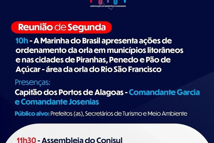 AMA recebe reunião sobre ordenamento da orla e Assembleia Extraordinária do Conisul nesta segunda-feira (11)