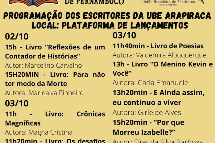 Escritores da Academia Arapiraquense de Letras e Artes realizam lançamentos na Bienal do Livro de PE