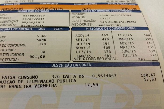 Conta de energia elétrica