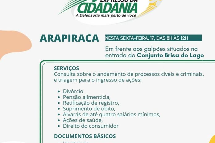 Defensoria Pública retoma atendimento itinerante nesta sexta-feira, em Arapiraca