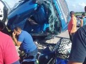 Condutor de carreta fica ferido após veículo tombar na BR-104, em Messias