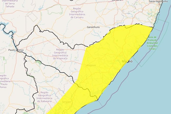 Inmet emite alerta de chuvas com perigo potencial para 73 municípios alagoanos; confira lista