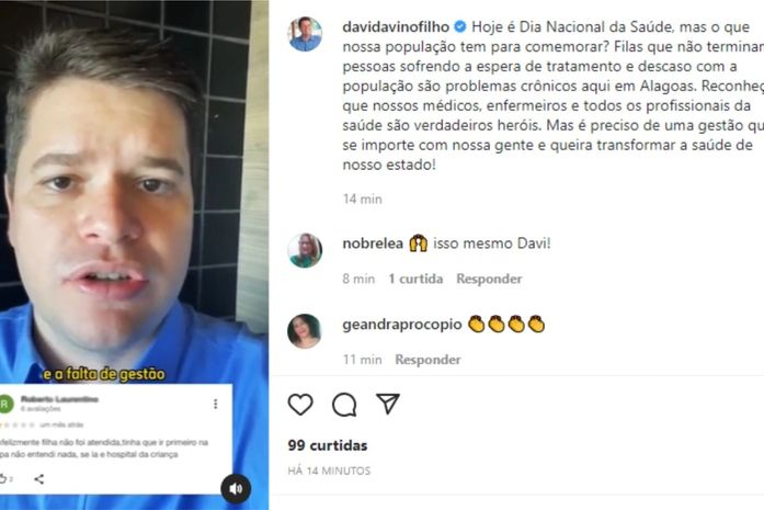No Dia Nacional da Saúde, Davi elogia profissionais e denuncia maquiagem nos hospitais do estado