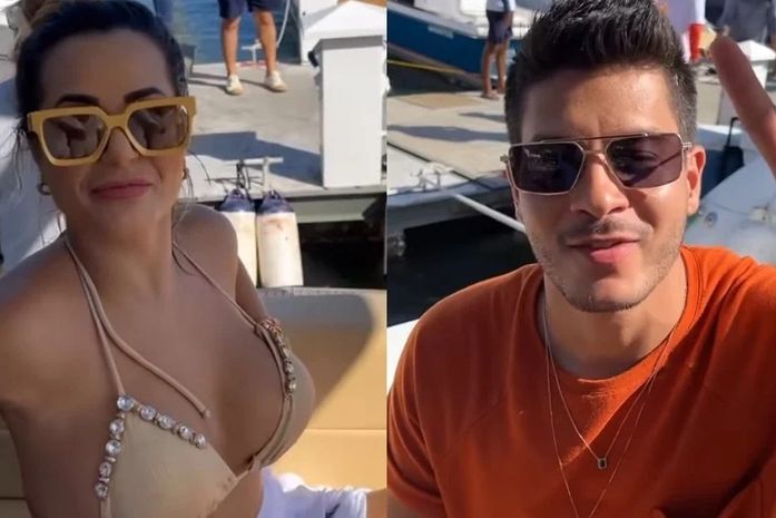 Deolane Bezerra e Arthur Aguiar curtem tarde juntos na Barra de São Miguel