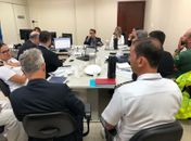 Audiência de conciliação na JFAL. No centro, o juiz federal Raimundo Alves e a procuradora da República Raquel Teixeira.