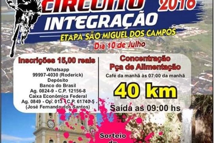 Circuito Integração será neste domingo, 10 de julho, em São Miguel dos Campos; inscreva-se