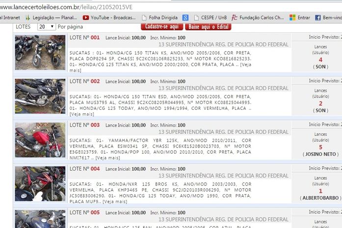 Veículos apreendidos pela PRF serão levados a leilão