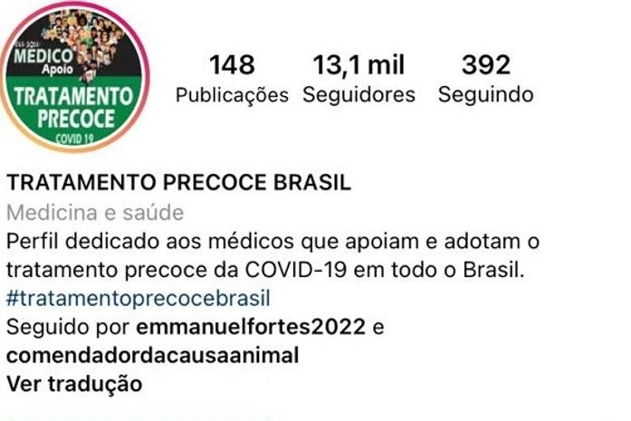Em perfil no Instagram, médicos de AL defendem tratamento precoce para a Covid-19 criticado por entidades médicas