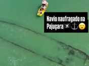 Maré baixa revela parte de embarcação naufragada há mais de 60 anos em Pajuçara