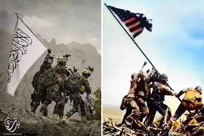Talibã recria foto icônica dos EUA para marcar vitória na Segunda Guerra