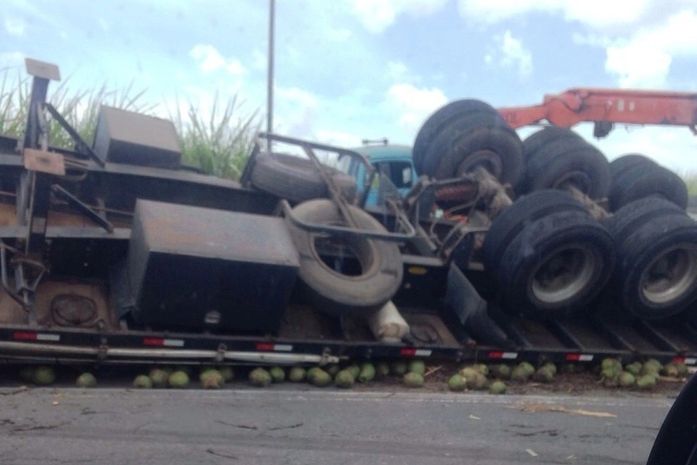 Carga de coco é saqueada após carreta tombar (Foto: Alagoasweb)