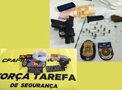Arma, munições e drogas apreendidas durante operação força tarefa