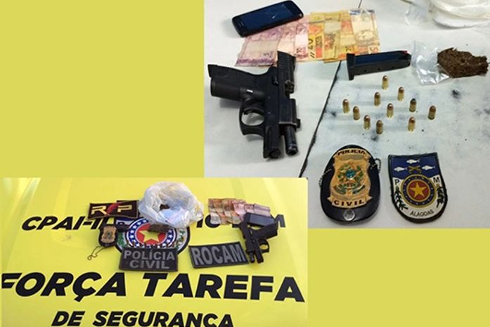 Arma, munições e drogas apreendidas durante operação força tarefa