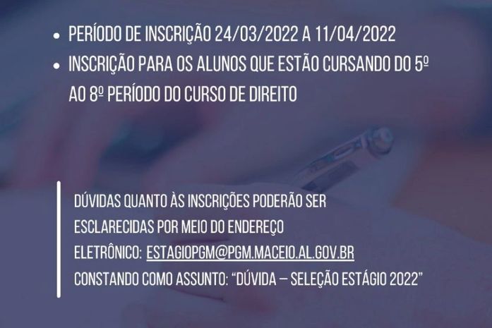 Procuradoria Geral do Município abre inscrição para estágio de Direito