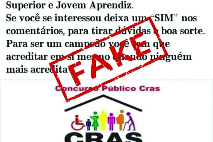É fake que Cras abriu processo seletivo para contratação de novos funcionários