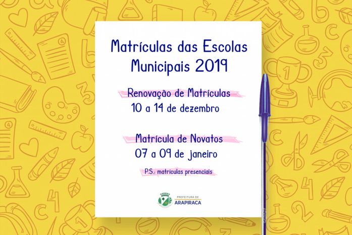 Matrículas da Rede Municipal de Educação de Arapiraca já estão disponíveis