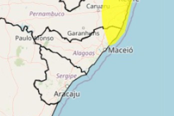 Inmet emite alerta amarelo de chuvas para Maceió e mais 16 cidades de Alagoas
