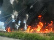 Caminhão-tanque tomba, explode e interdita BR-101 nos dois sentidos em São Miguel dos Campos
