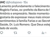 Prefeito JHC lamenta a morte de Rogério Farias