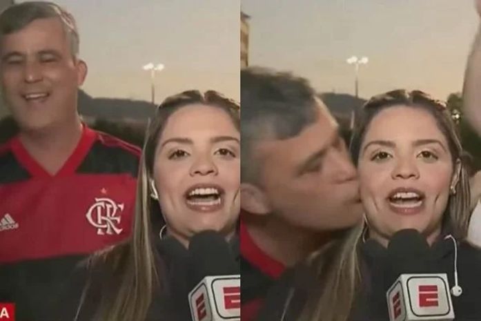 Homem que assediou repórter ao vivo é levado para delegacia