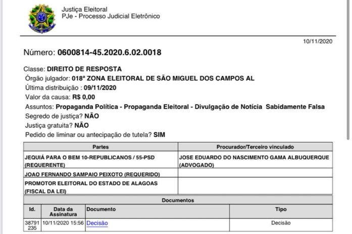 João Sampaio: Justiça determina exclusão de postagem Fake News