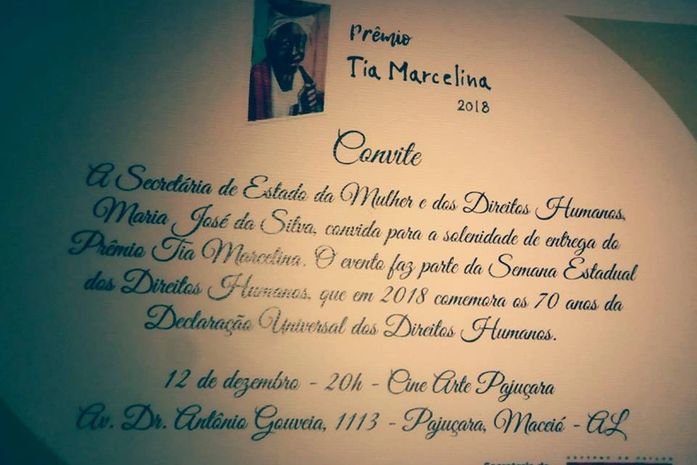 Por iniciativa do Governo do Estado nosso nome (Instituto Raizes de Áfricas) foi escolhido para receber o Troféu Tia Marcelina.