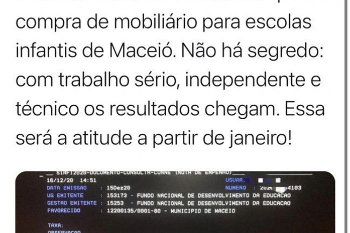JHC anuncia meio milhão de reais para mobiliário de escolas infantis em Maceió