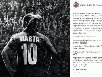 Marta anuncia pausa na carreira