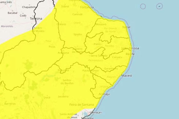 Inmet amplia alerta de vendavais para todo o estado de Alagoas neste sábado