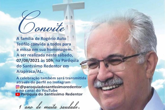 Missa de um ano em memória de Rogério Teófilo será na Paróquia do Santíssimo Redentor neste sábado (07)