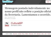 Mensagem pMensagem publicada no Twitter de Secretaria de Cultura de SP (Foto: Reprodução)
