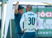 Felipe Melo teve rápida conversa com Cuca no dia de sua reintegração (Foto: Fernando Dantas/Gazeta Press)