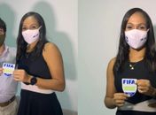 Árbitra assistente Brígida Cirilo recebe escudo FIFA