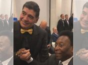 Pelé e Maradona se encontram antes do sorteio de grupos da Copa