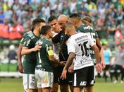 Árbitro deu pênalti de Ralf em Dudu, mas voltou atrás após reunião com auxiliares (Foto: Bruno Ulivieri/Raw Image/Estadão Conteúdo)
