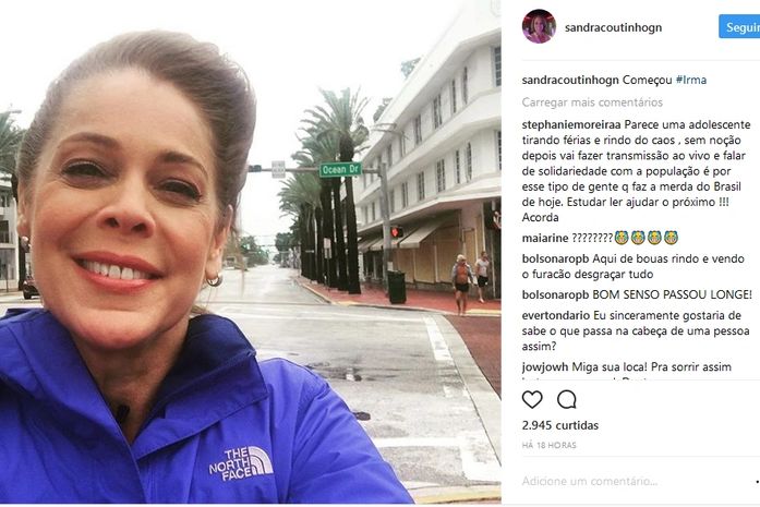 Repórter da Globo provoca ira na web ao postar selfie no furacão