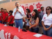 Paulão ao lado da candidata a prefeita Lane Cabudo e da candidata a vice-prefeita Vera Lúcia